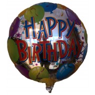 Fødselsdags Happy Birthday sølv med balloner folie ballon 18" (u/helium)